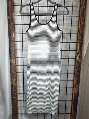 H&M White and Black Striped Midi Tank Dress
